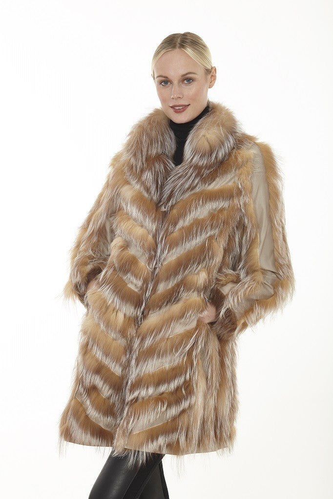 Linda Richards Reversible Genuine Fox 3/4 Chevron Coat 9499 | Golden