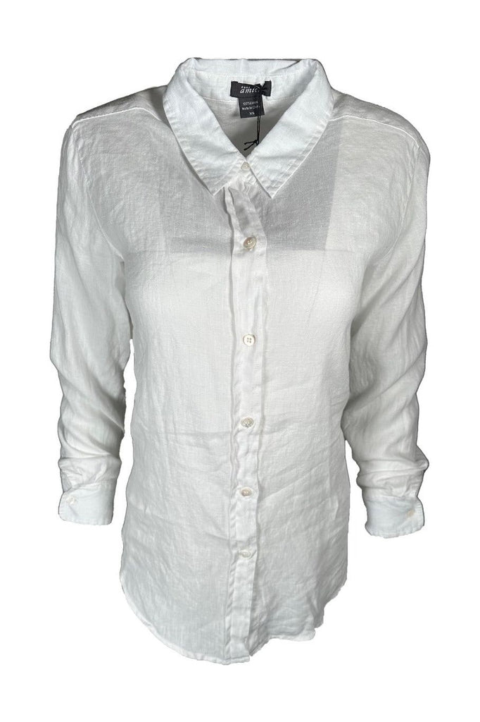 Pure Amici Long Sleeve Linen Button Front Shirt L632 | White